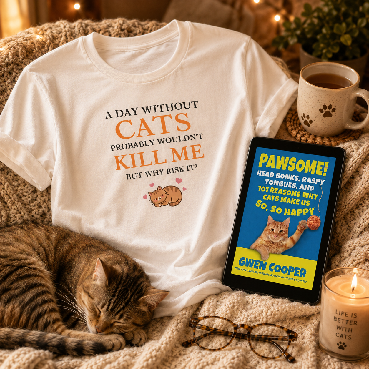 A Day Without Cats and PAWSOME! Tee and E-Book Bundle