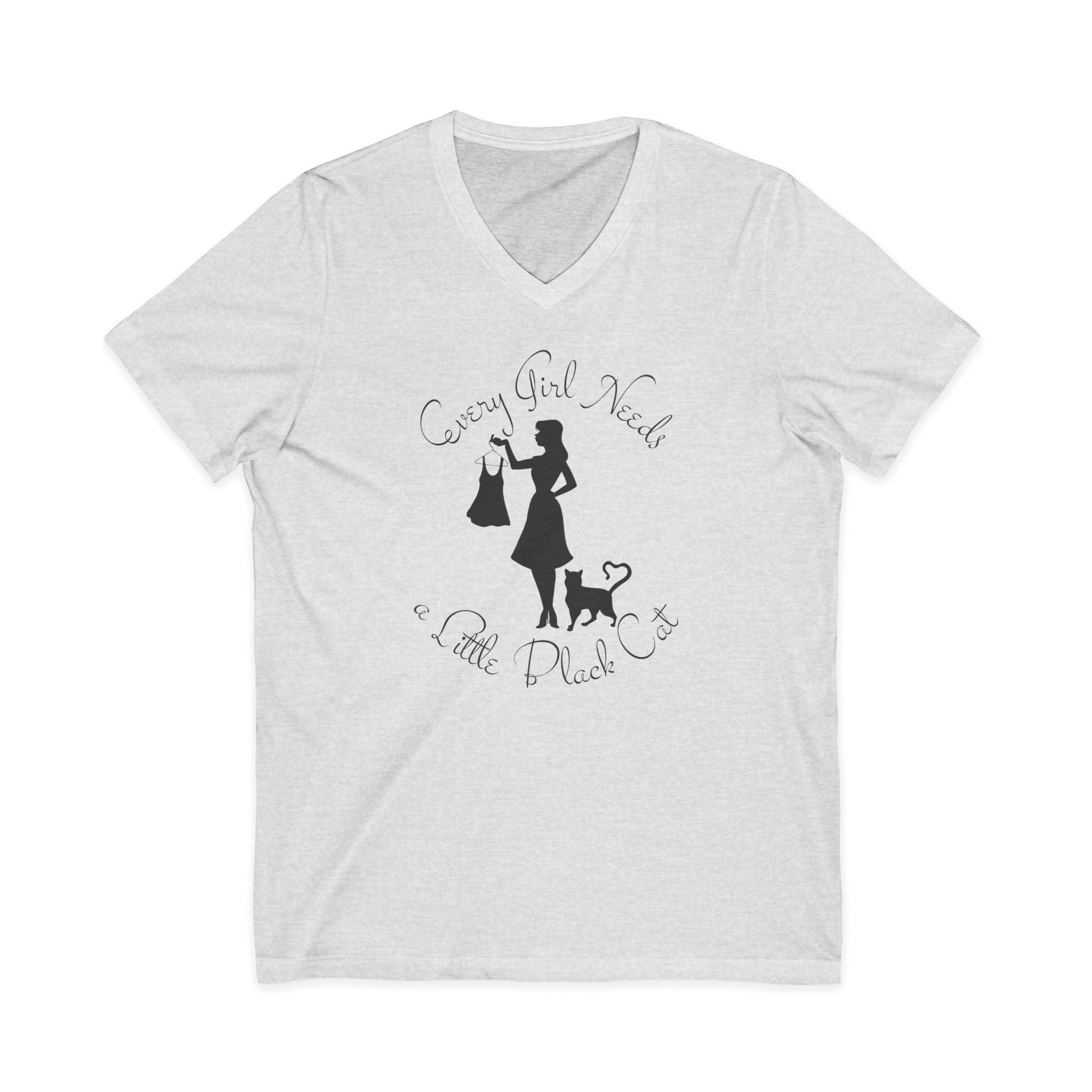 Every Girl Needs a Little Black Cat V-Neck Tee